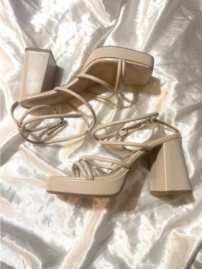 Y2K Cream Platform Strappy Heels 🤍✨